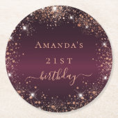 Birthday burgundy Rose goldener Name elegant Runder Pappuntersetzer (Vorderseite)