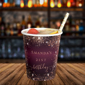 Birthday burgundy Rose Goldname Party Pappbecher