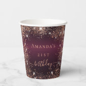 Birthday burgundy Rose Goldname Party Pappbecher (Rückseite)