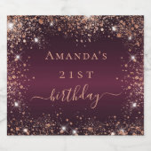 Birthday burgundy Rose Goldname-Skript Alkoholflaschenetikett (Einzelnes Label)