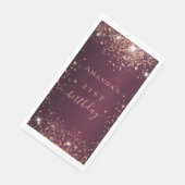 Birthday burgundy Rose Goldname-Skript Serviette (Ecke)