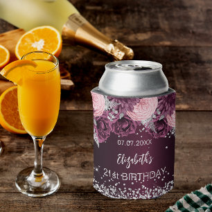 Birthday burgundy silber rosa Blume Dosenkühler