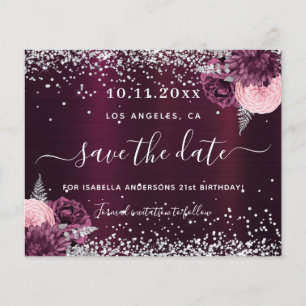 Birthday burgundy silberblümlich Save the Date