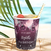 Birthday burgundy silberne Blume rosa Funkeln Pappbecher