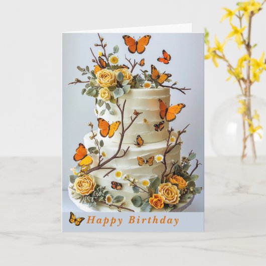 Birthday Butterflies Rose Daisies Country Karte (Gelbe Blume)