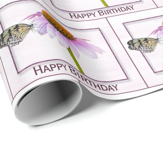 Birthday Butterfly auf Kone-Blume Geschenkpapier (Rolleneckpunkt)
