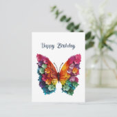 Birthday Butterfly Flowery Wings Card Postkarte (Stehend Vorderseite)