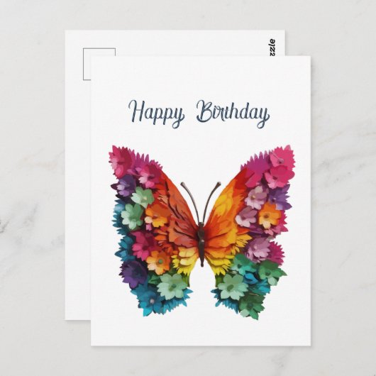 Birthday Butterfly Flowery Wings Card Postkarte (Vorne/Hinten)