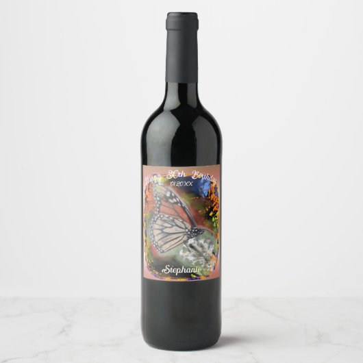 Birthday Butterfly Weinetikett (Vorderseite)