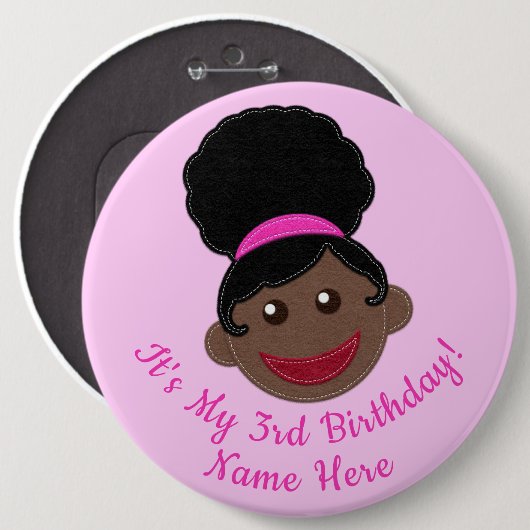 Birthday Button Afro Puff Girl (Vorne & Hinten)