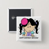 Birthday Button für benutzerdefinierte schwarzhaar (Vorne & Hinten)