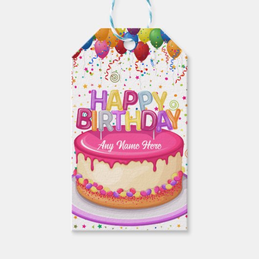 Birthday Cake Balloon und Confetti Geschenkanhänger (Vorderseite)