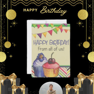 Birthday Cake Balloon Zeichnend, Vintag Gruß Feiertagskarte