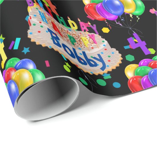 Birthday Cake Balloons personalisieren Boy's Name Geschenkpapier (Rolleneckpunkt)