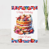 Birthday Cake Berries und Blume Personalisiert Karte (Vorderseite)