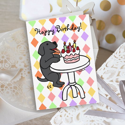 Birthday Cake Black Labrador Cartoon Karte