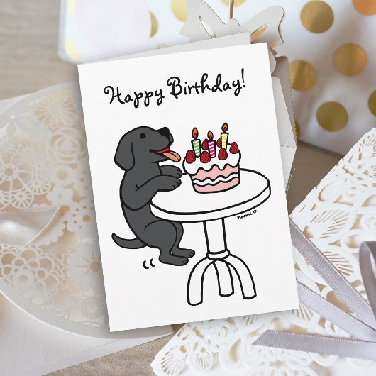 Birthday Cake Black Labrador Cartoon Schlicht Karte