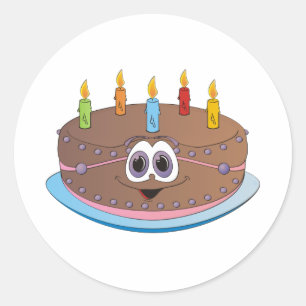Birthday Cake Colorful Candles Cartoon Runder Aufkleber