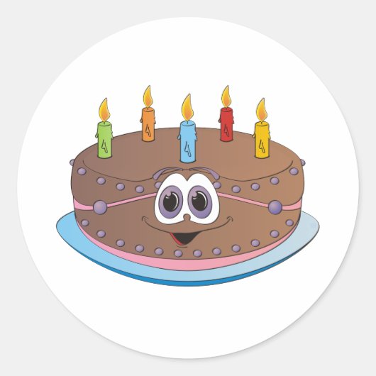 Birthday Cake Colorful Candles Cartoon Runder Aufkleber (Vorderseite)