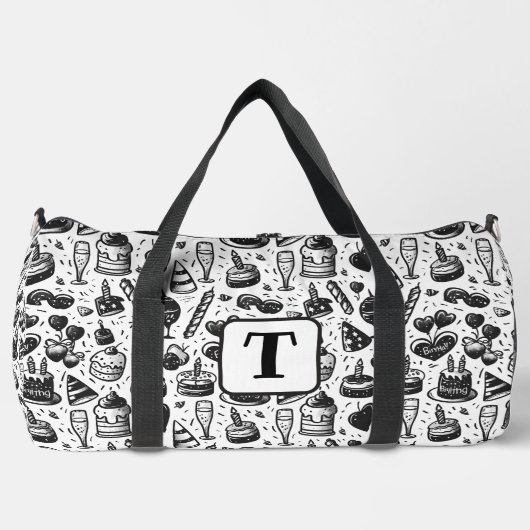 Birthday cake doodle schwarz-weiß Muster 4 Duffle Bag (Vorderseite)