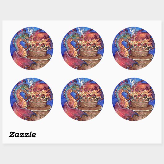 Birthday Cake Dragon Runder Aufkleber (Blatt)