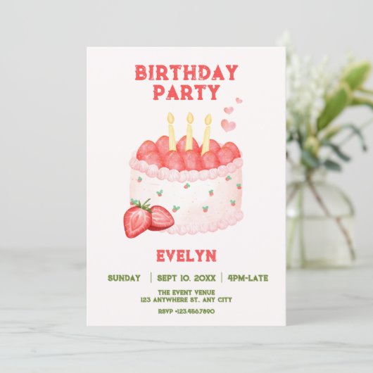 Birthday Cake Einladung (Stehend Vorderseite)