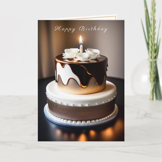 Birthday Cake Gold Brown White Pearls Karte (Vorderseite)
