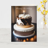 Birthday Cake Gold Brown White Pearls Karte (Gelbe Blume)