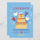 Birthday Cake Invite Blue Boys Balloons Party Einladung (Vorne/Hinten)