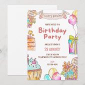 Birthday Cake Kids Party Invitation Einladung (Vorne/Hinten)