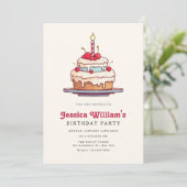 Birthday cake Kirsche Einladung (Stehend Vorderseite)