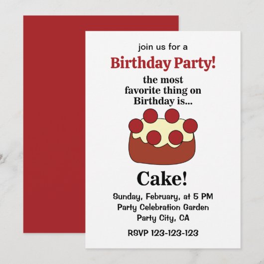 Birthday Cake Party Einladung (Vorne/Hinten)