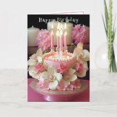 Birthday Cake Pink Candles Love Blume Karte (Vorderseite)