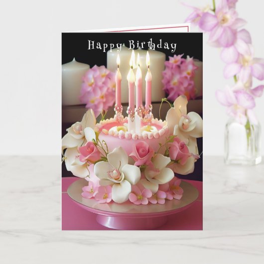 Birthday Cake Pink Candles Love Blume Karte (Orchidee)