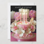 Birthday Cake Pink Candles Love Blume Karte (Vorderseite)