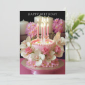 Birthday Cake Pink Candles Love Blume Karte (Stehend Vorderseite)