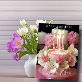 Birthday Cake Pink Candles Love Blume Karte