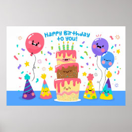 Birthday Cake und Balloons lächeln Poster