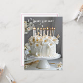 Birthday Cake White & Gold Blume Kerzen Karte (Vorderseite/Rückseite Beispiel)