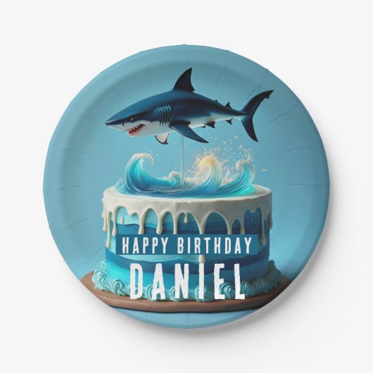 Birthday Cake zum Thema Hai Pappteller (Vorderseite)