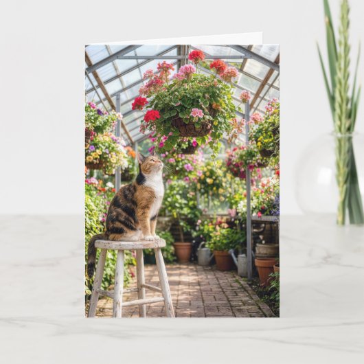 Birthday Calico Cat on a Greenhouse Stool Karte (Vorderseite)