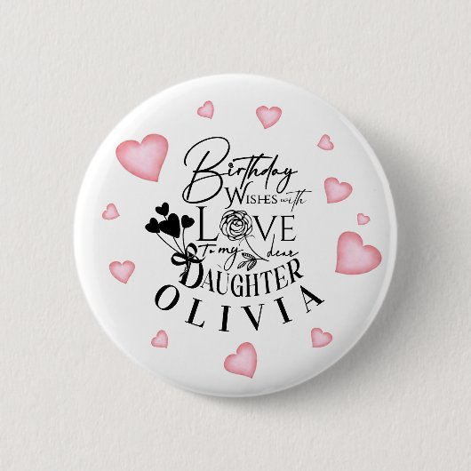 Birthday Calligraphy Custom Name Minimalist Hearts Button (Vorderseite)