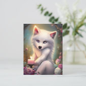 Birthday Candle Adorable White Baby Fox Postkarte (Stehend Vorderseite)