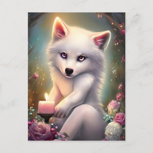 Birthday Candle Adorable White Baby Fox Postkarte (Vorderseite)