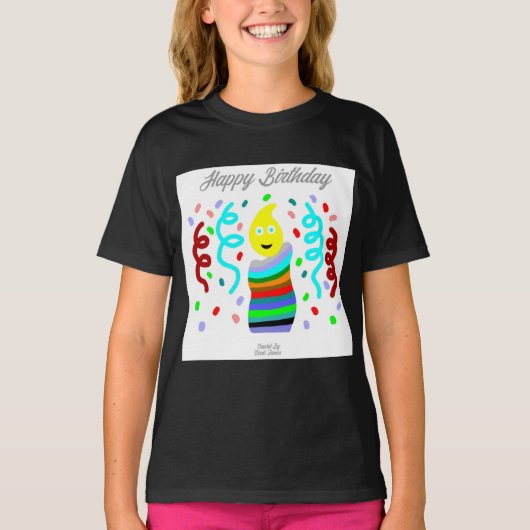Birthday Candle Greetings Girls Black T Shirt (Vorderseite)