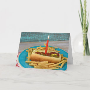 birthday candle in hot dog with french fries karte