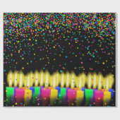 Birthday Candles and Confetti on Black Geschenkpapier (Flach)