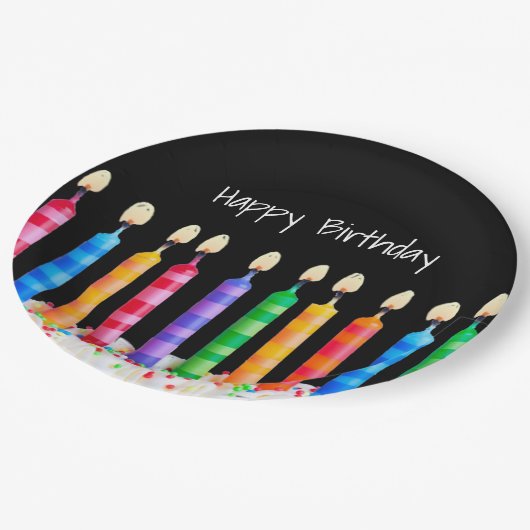 Birthday Candles auf Black Pappteller (Schrägansicht)