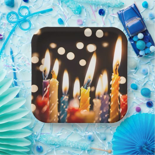 Birthday Candles und Bokeh Lights Pappteller (Party)