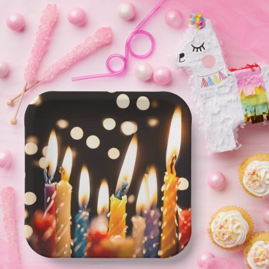 Birthday Candles und Bokeh Lights Pappteller (Party)